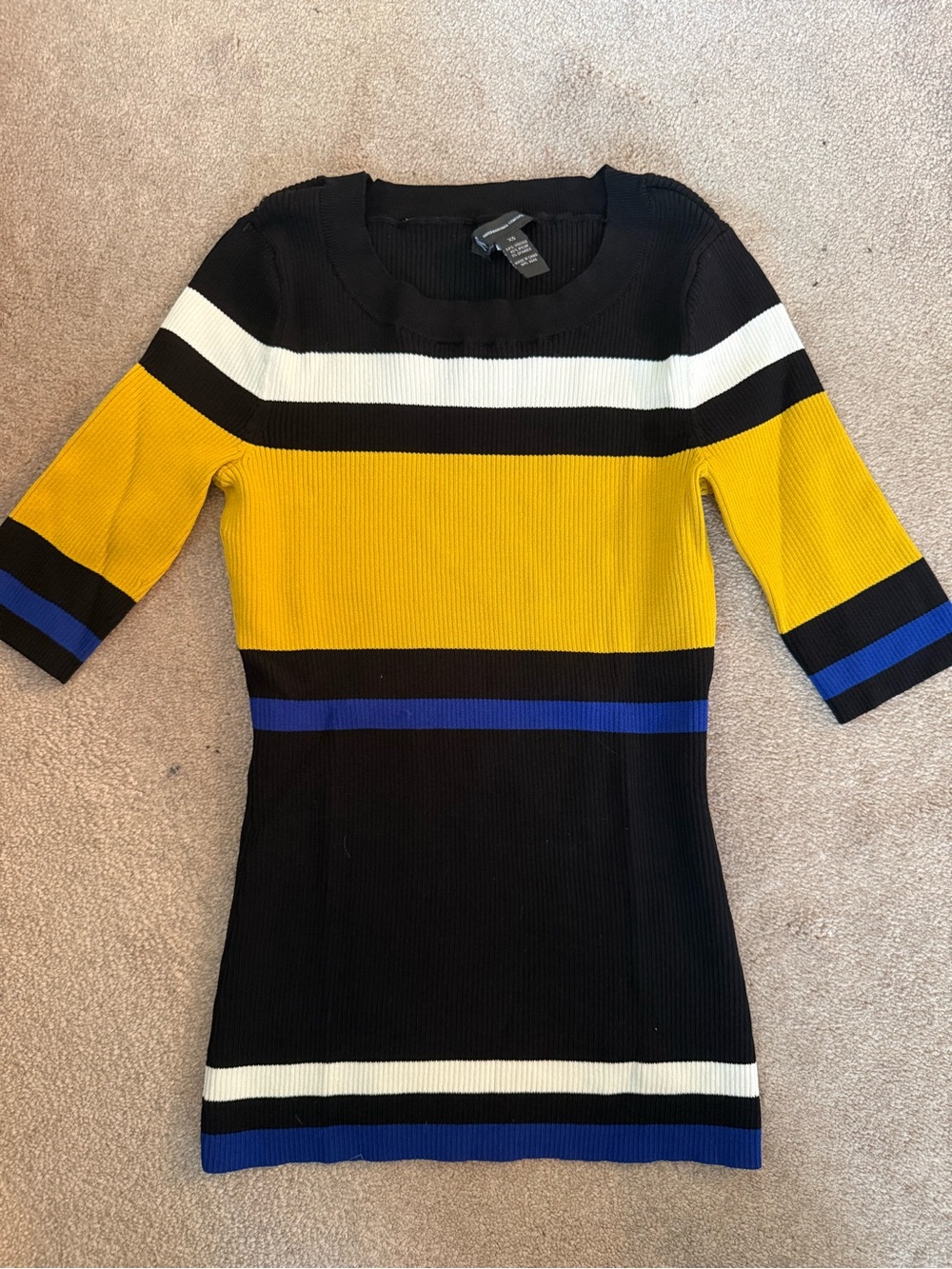INC International Concepts Black, Yellow & Blue Striped Long Sleeve Dress